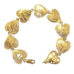 Tortured Heart Bracelet Sterling Silver Heart Links, Signed